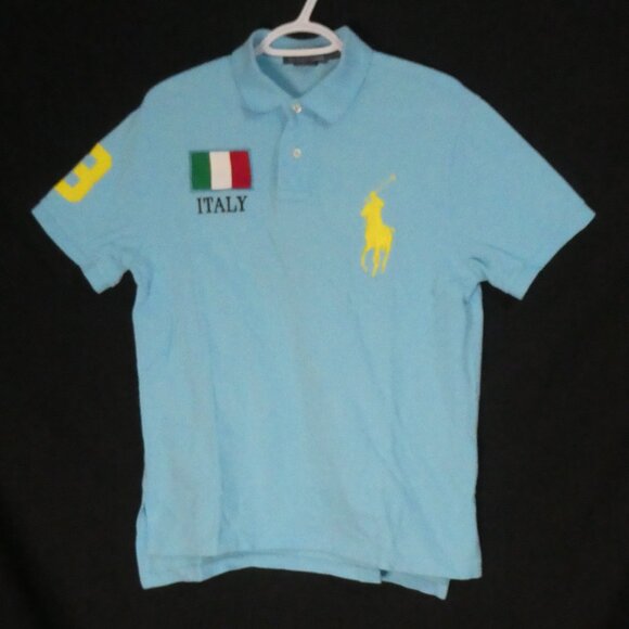 POLO RALPH LAUREN  - Custom Fit | medium | Blue 3 Italy Short Sleeve Polo Shirt - Picture 1 of 16